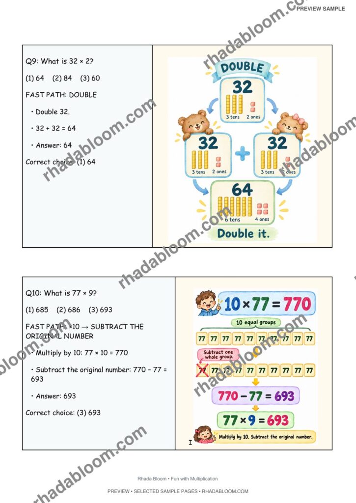 Multiplication Learning Pack :2-Digit × 1-Digit Multiplication By Rhada Bloom sample preview page 24 - Worked Solutions & Answer Key