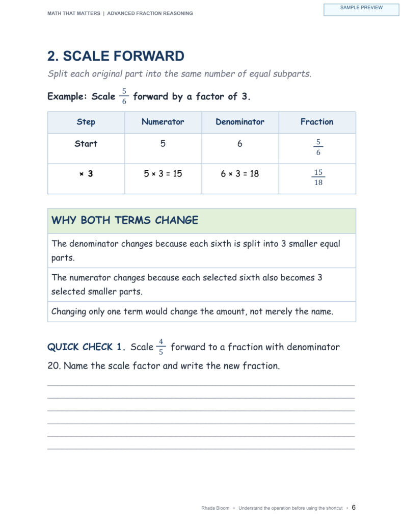Math That Matters — Advanced Fraction Reasoning Unit 3: Scale Forward and Backward sample preview page 5