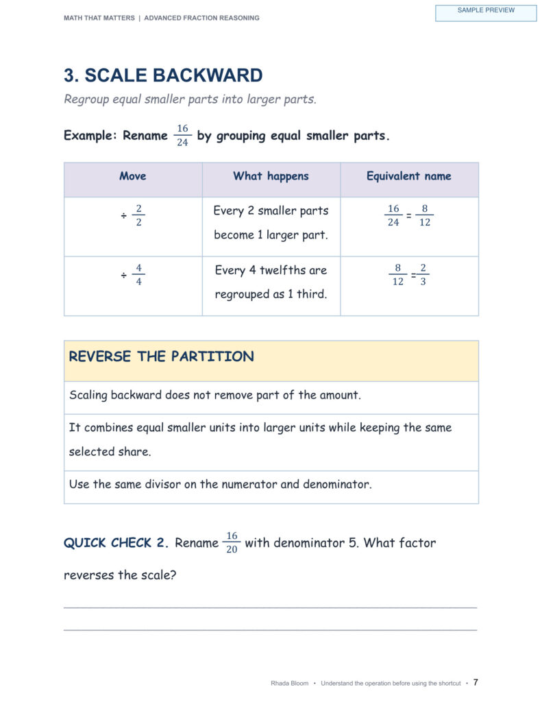 Math That Matters — Advanced Fraction Reasoning Unit 3: Scale Forward and Backward sample preview page 6