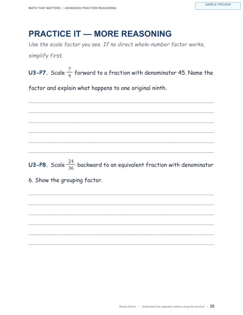 Math That Matters — Advanced Fraction Reasoning Unit 3: Scale Forward and Backward sample preview page 9