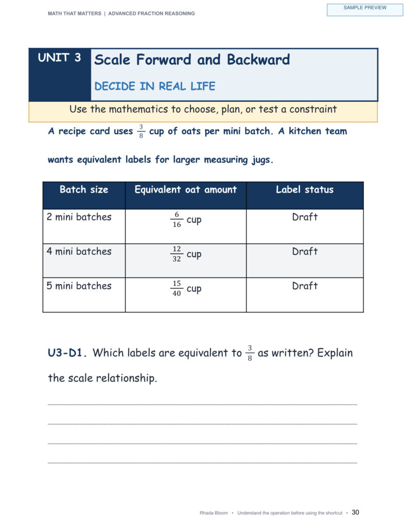 Math That Matters — Advanced Fraction Reasoning Unit 3: Scale Forward and Backward sample preview page 11
